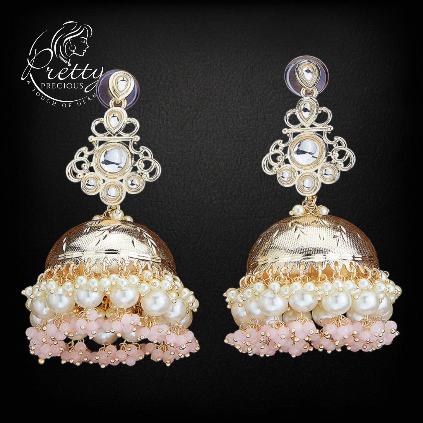 110744 Indo Western Moti Earring With Gold Plating-Lightpink
