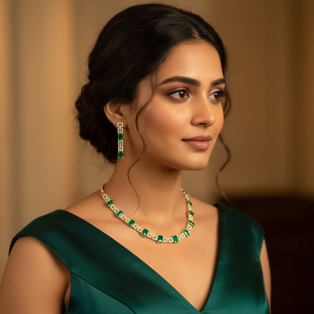 434777 Cz Delicate Necklace Green