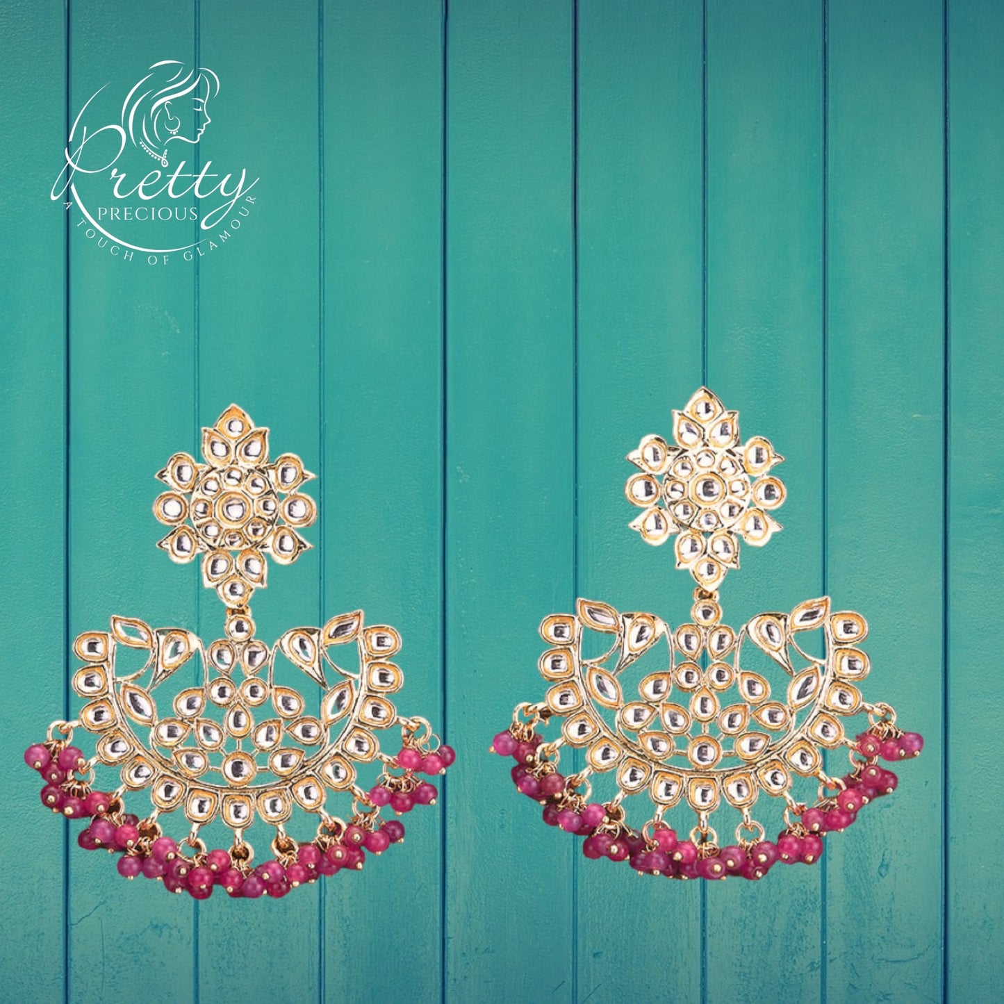 109901 Indo Western Chand Earring With Gold Plating-Purple