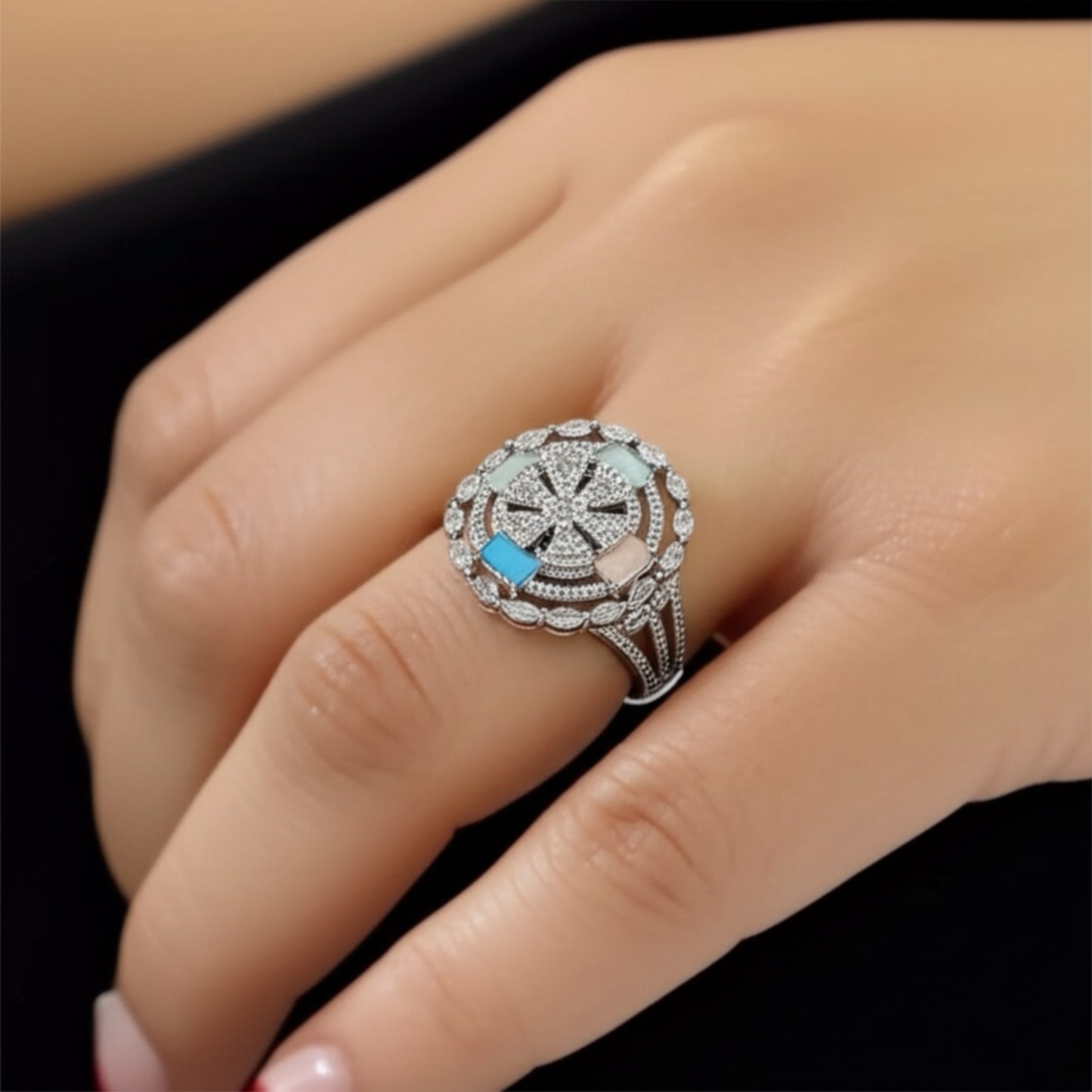 50117 Cz Adjustable Ring Multicolored