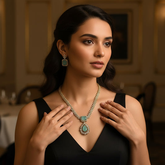 95909-NS Cz Delicate Necklace-Aqua