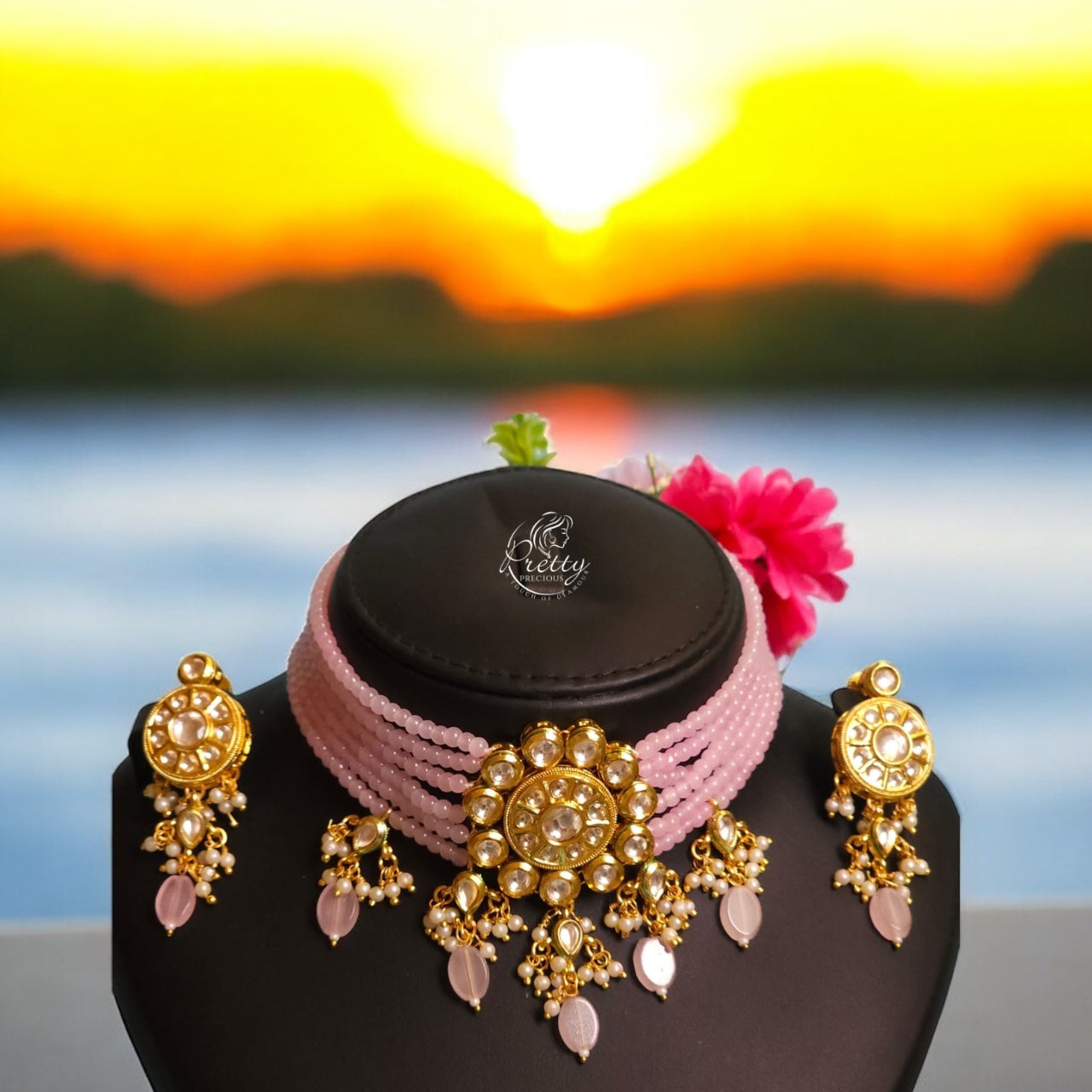 97309-NS Cz Delicate Necklace Pink