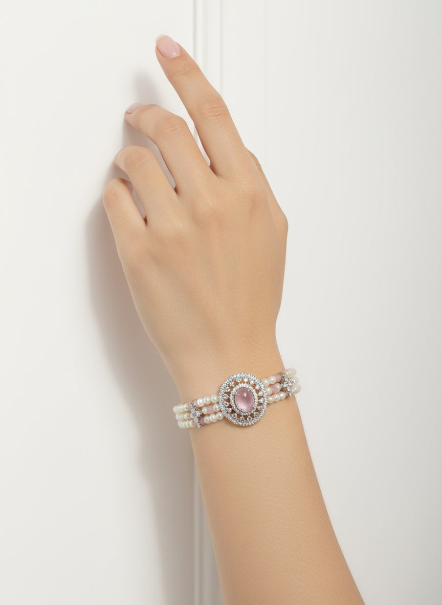 439638 Cubic Zirconia Classic Bracelet With 2 Tone Plating-Pink