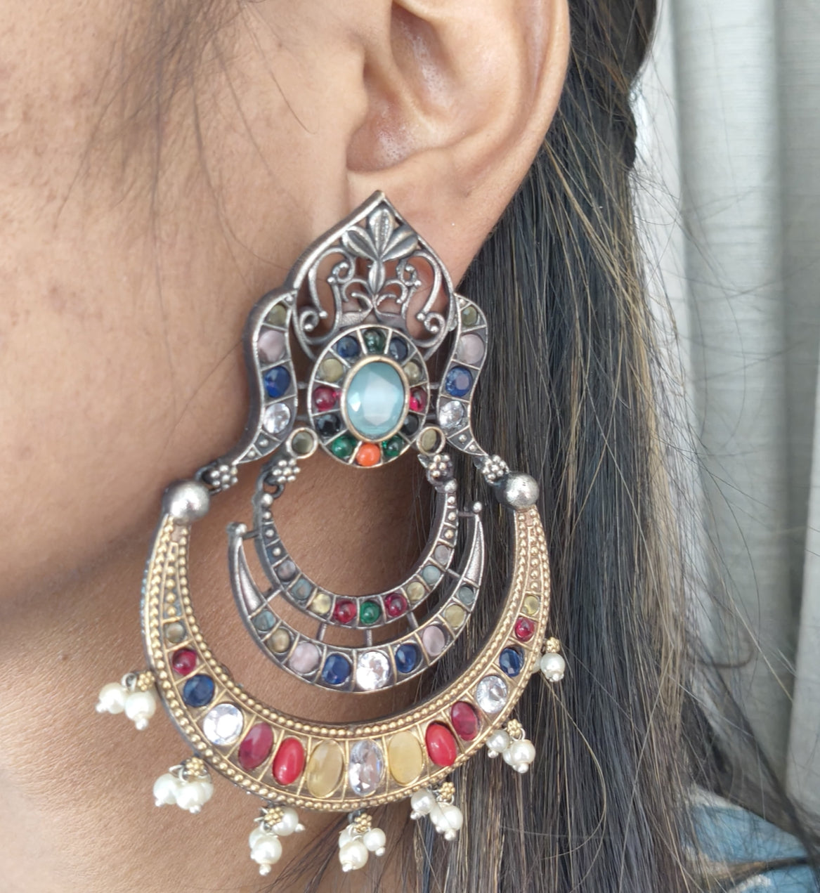 94509-ERO Pretty Precious Fashion Oxidised Silver Stylish Party Wear Earrings for Women and Girls-Multi