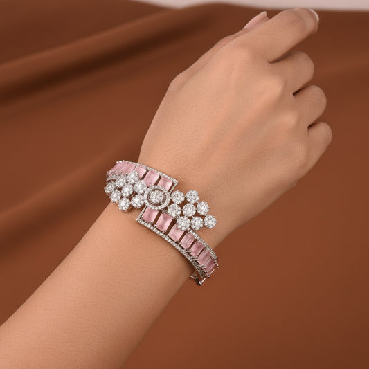 437744 Cubic Zirconia Classic Kada With Rhodium Plating-Pink