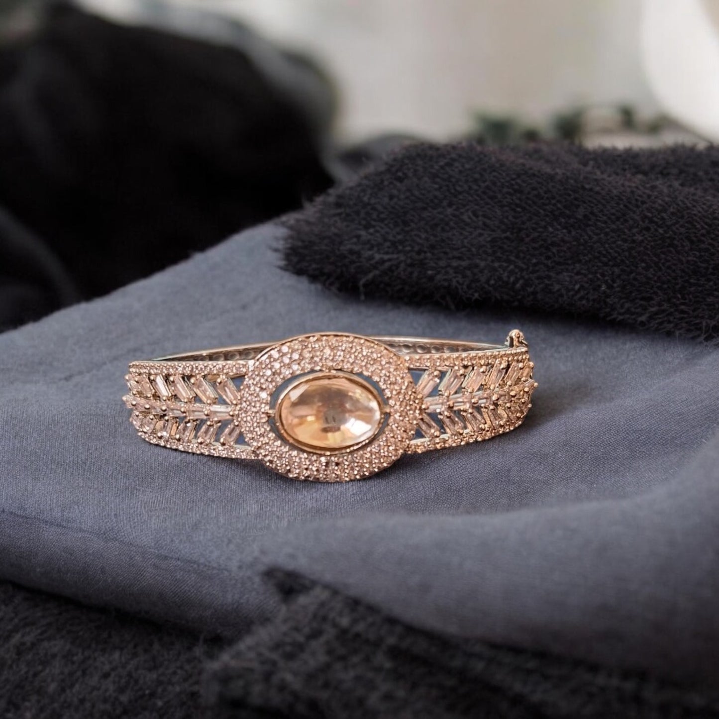 94409-KD Cubic Zirconia Classic Kada With Rhodium Plating-White