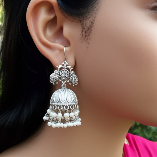 92999-ERO Pretty Precious Fashion Oxidised Silver Stylish Party Wear Earrings for Women and Girls-Jumki