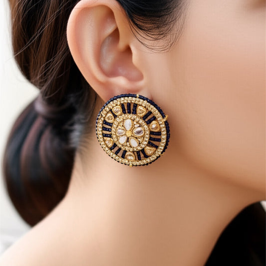 109005-Indo Western (Kundan) Earring-Dark Blue