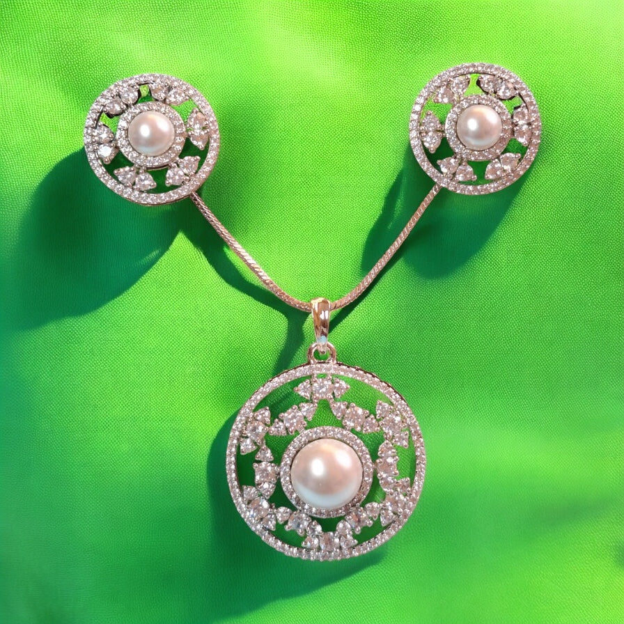 94559-American Diamond Delicate Pendant Set With Rhodium Plating-Moti