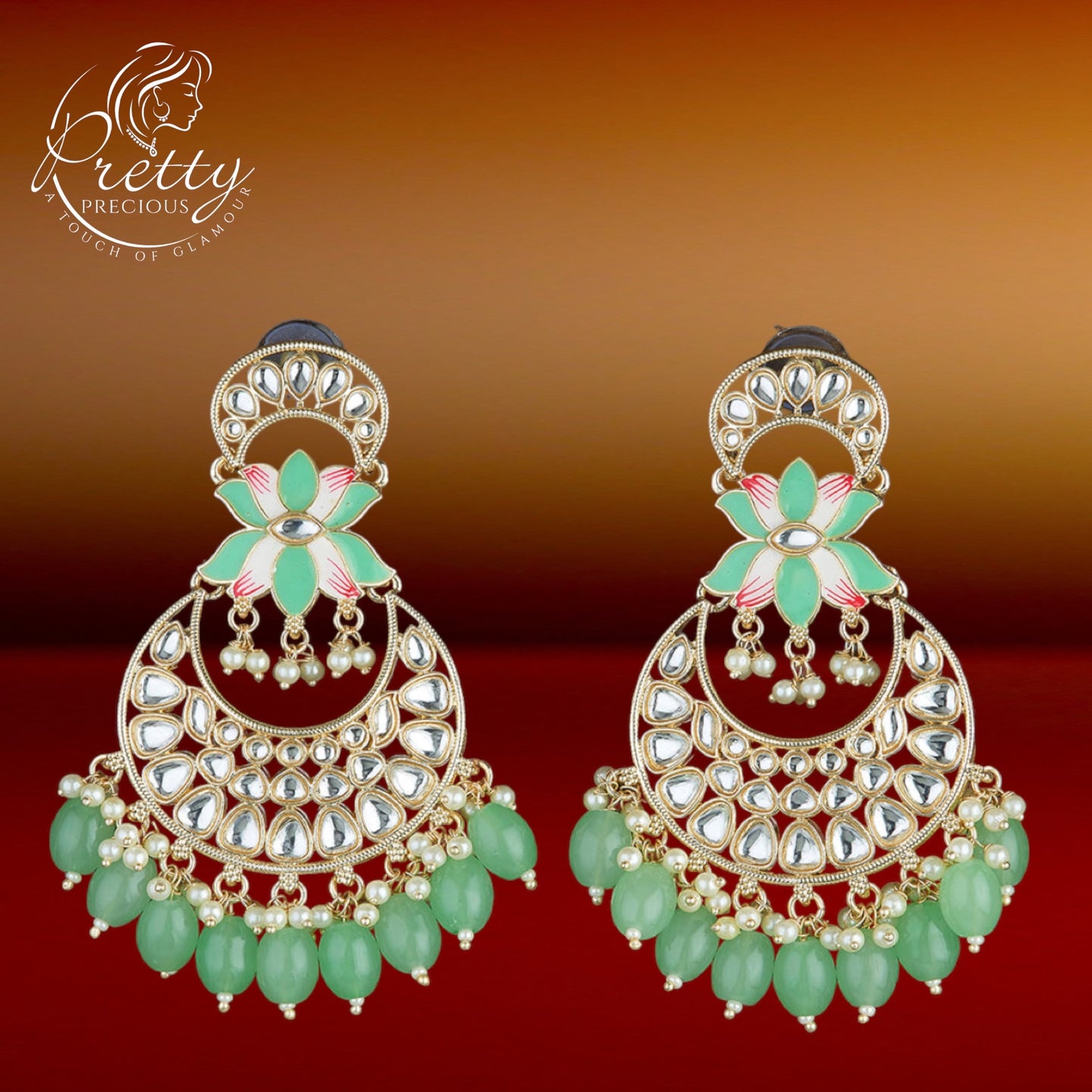 108746 Indo Western Meenakari Earring With Gold Plating-Mint
