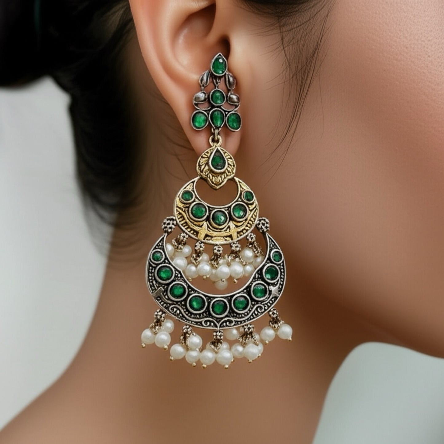 806424 Pretty Precious Fashion Oxidised Silver Stylish Party Wear Earrings for Women and Girls-Green