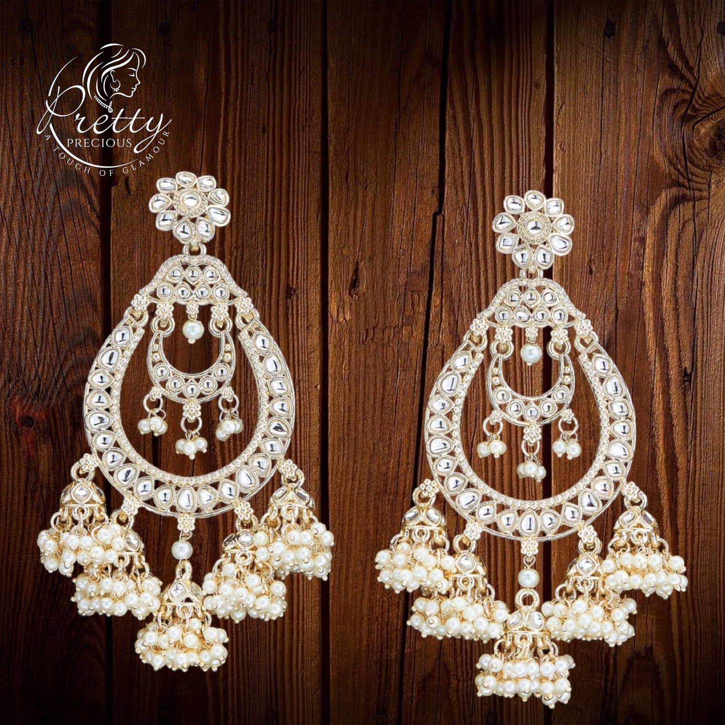 110723 Indo Western Moti Earring With Gold Plating-White