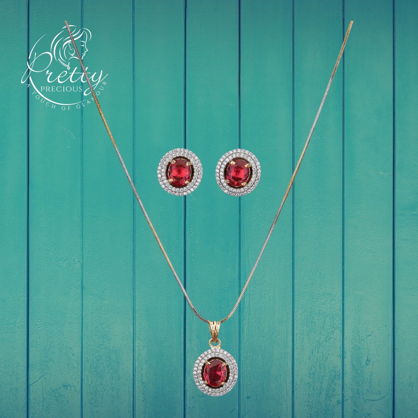 417504 Cz Classic Pendant Set With 2 Tone Plating-Rani