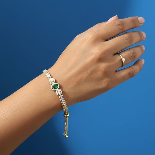 439543 Cubic Zirconia Adjustable Bracelet With 2 Tone Plating-Green