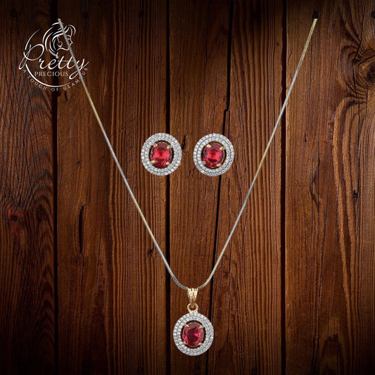 417504 Cz Classic Pendant Set With 2 Tone Plating-Rani