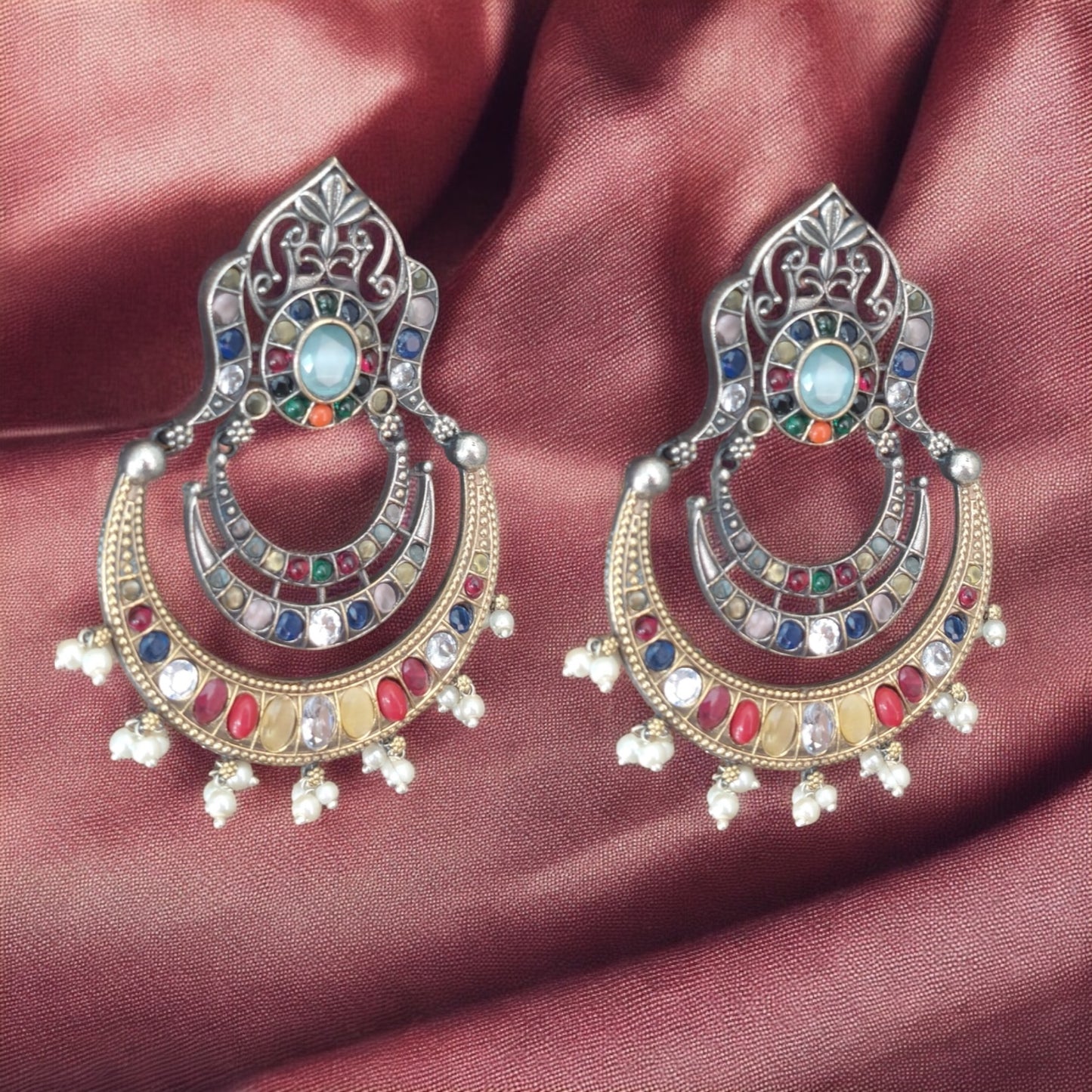 94509-ERO Pretty Precious Fashion Oxidised Silver Stylish Party Wear Earrings for Women and Girls-Multi