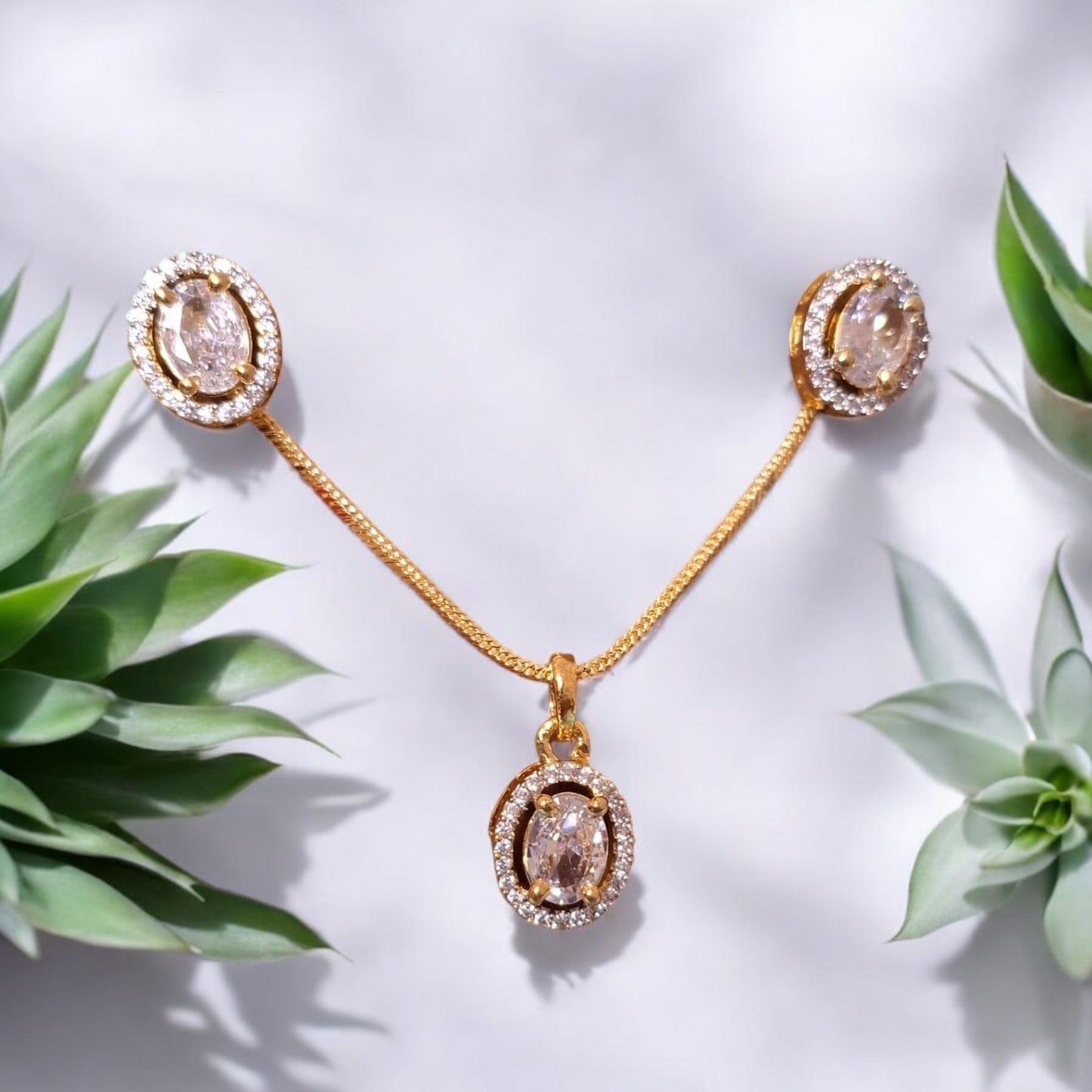 91609-PS-American Diamond Delicate Pendant Set With Gold Plating-Design 3