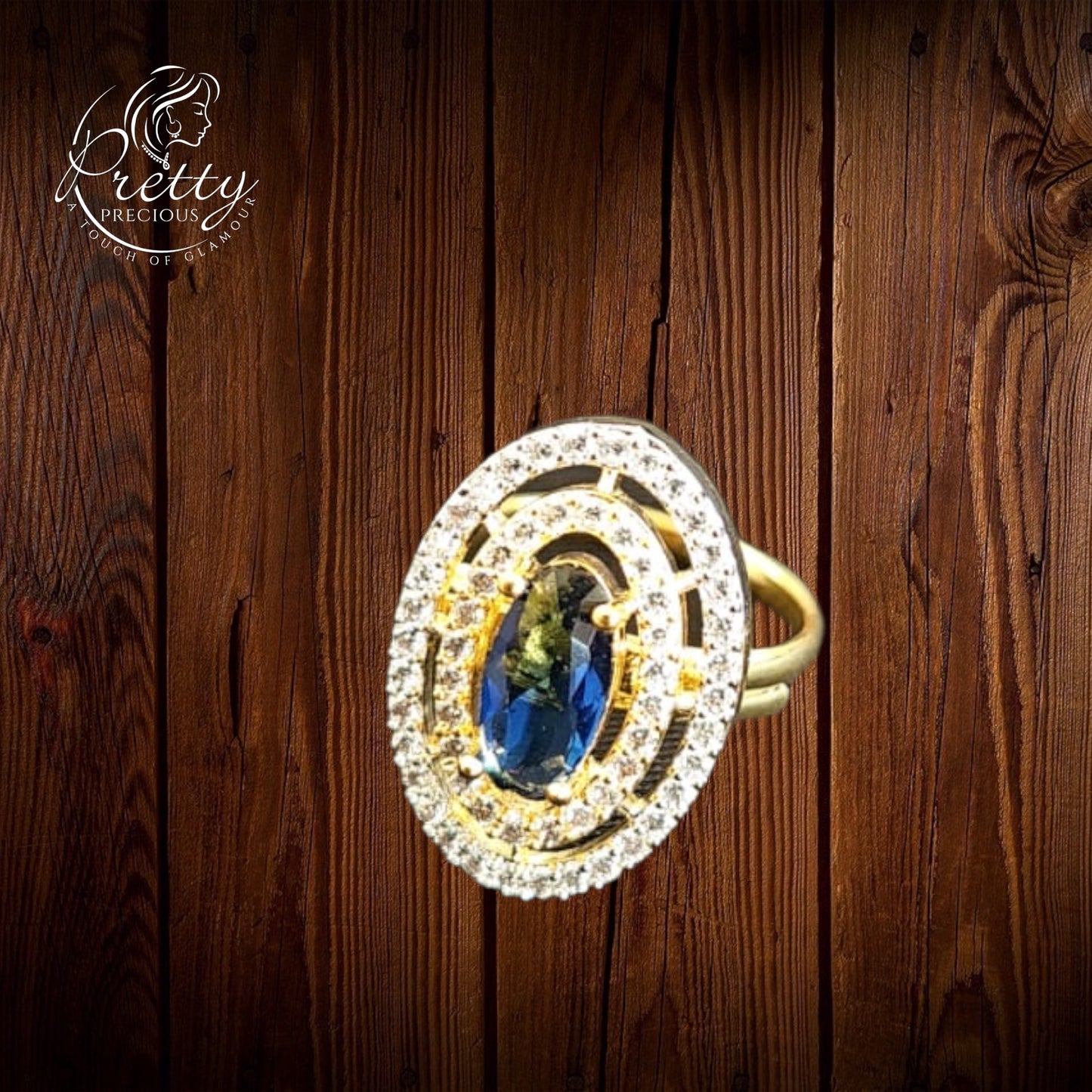 427259-B-Cz Classic Ring With Rhodium Plating-Blue