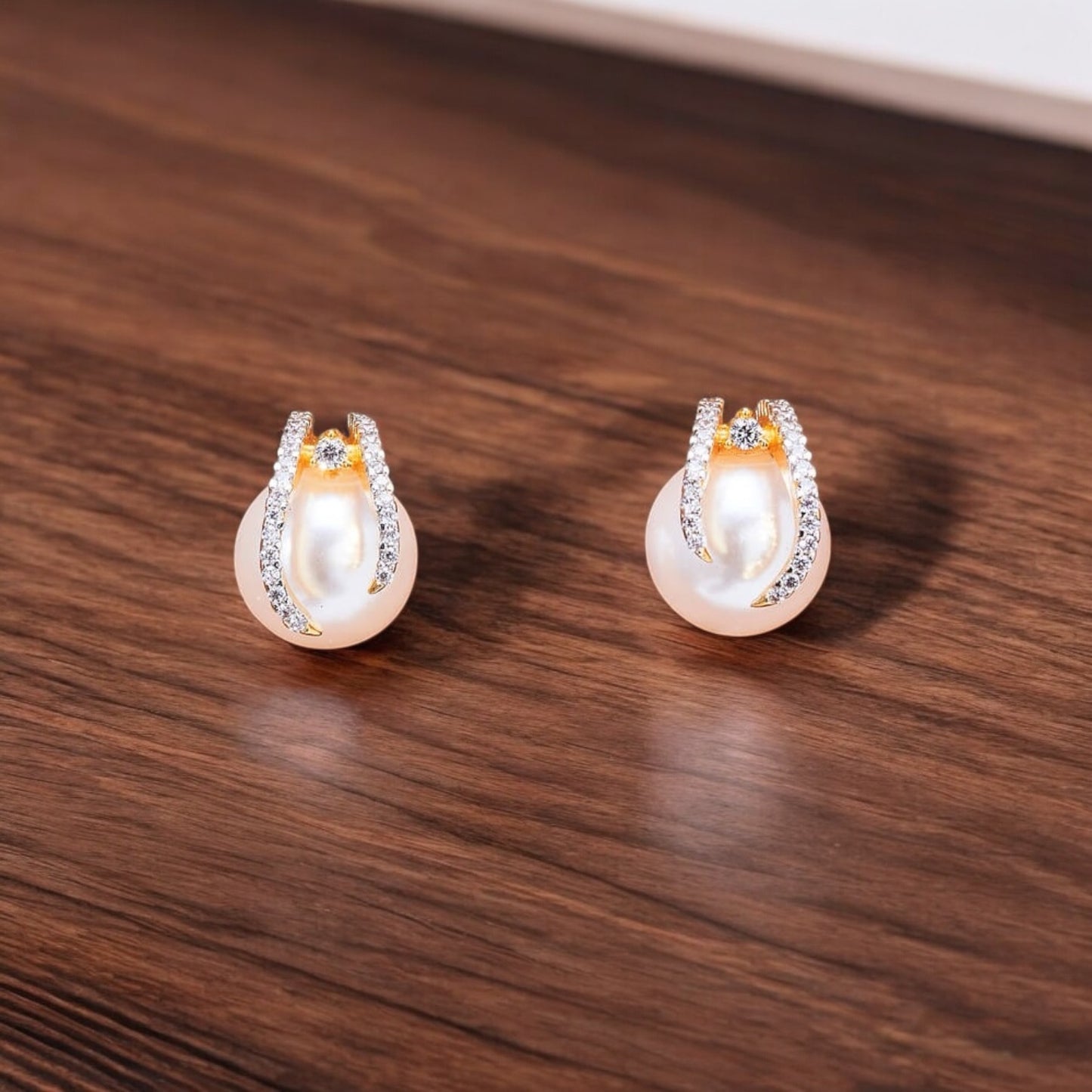 435168 Cubic Zirconia Pearl Earring With 2 Tone Rhodium Plating