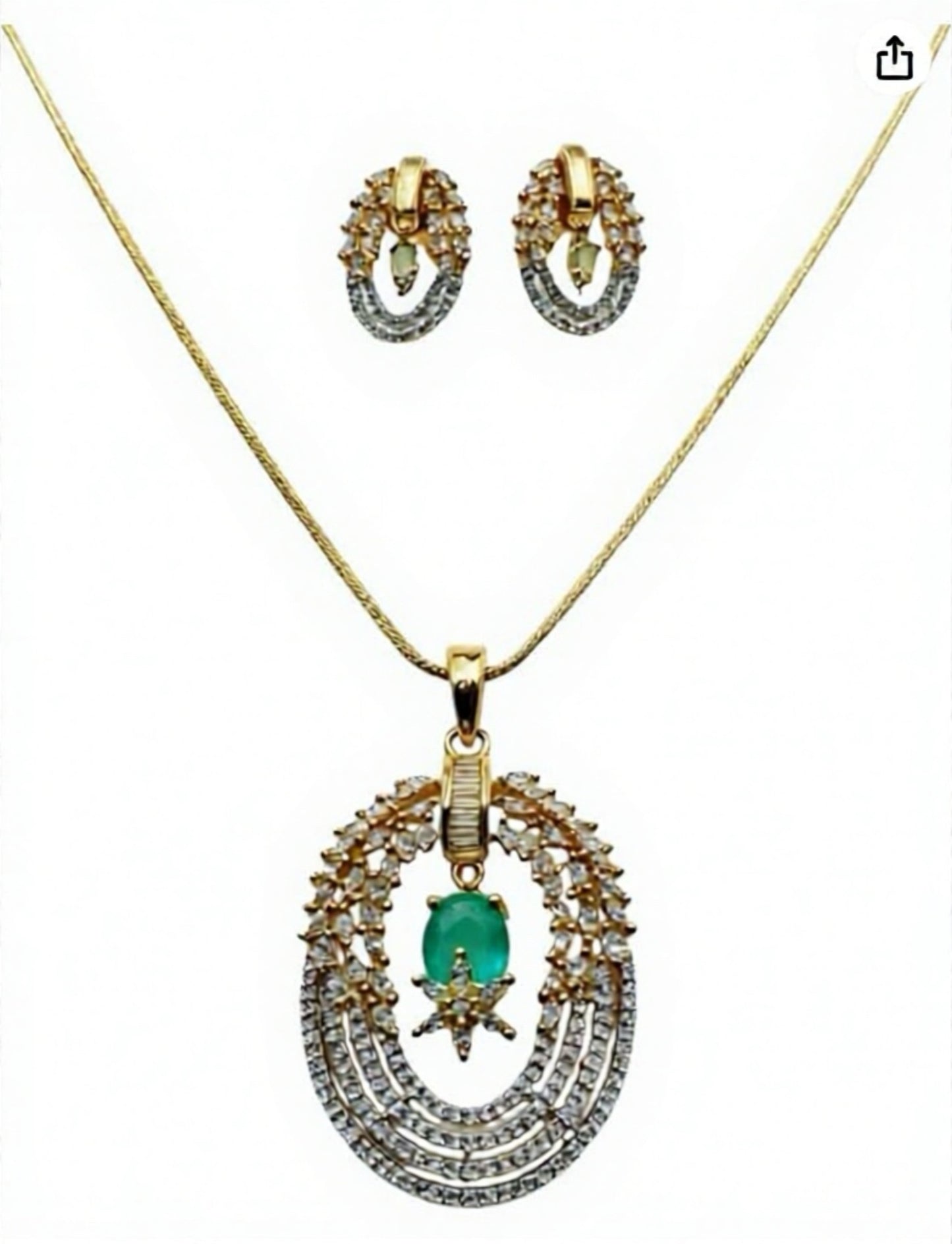 96159-PS-American Diamond Delicate Pendant Set With Gold Plating-Mint