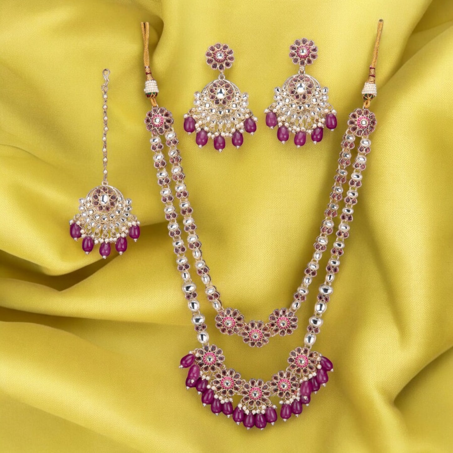 110844 Indo Western Long Necklace With Gold Plating-Purple