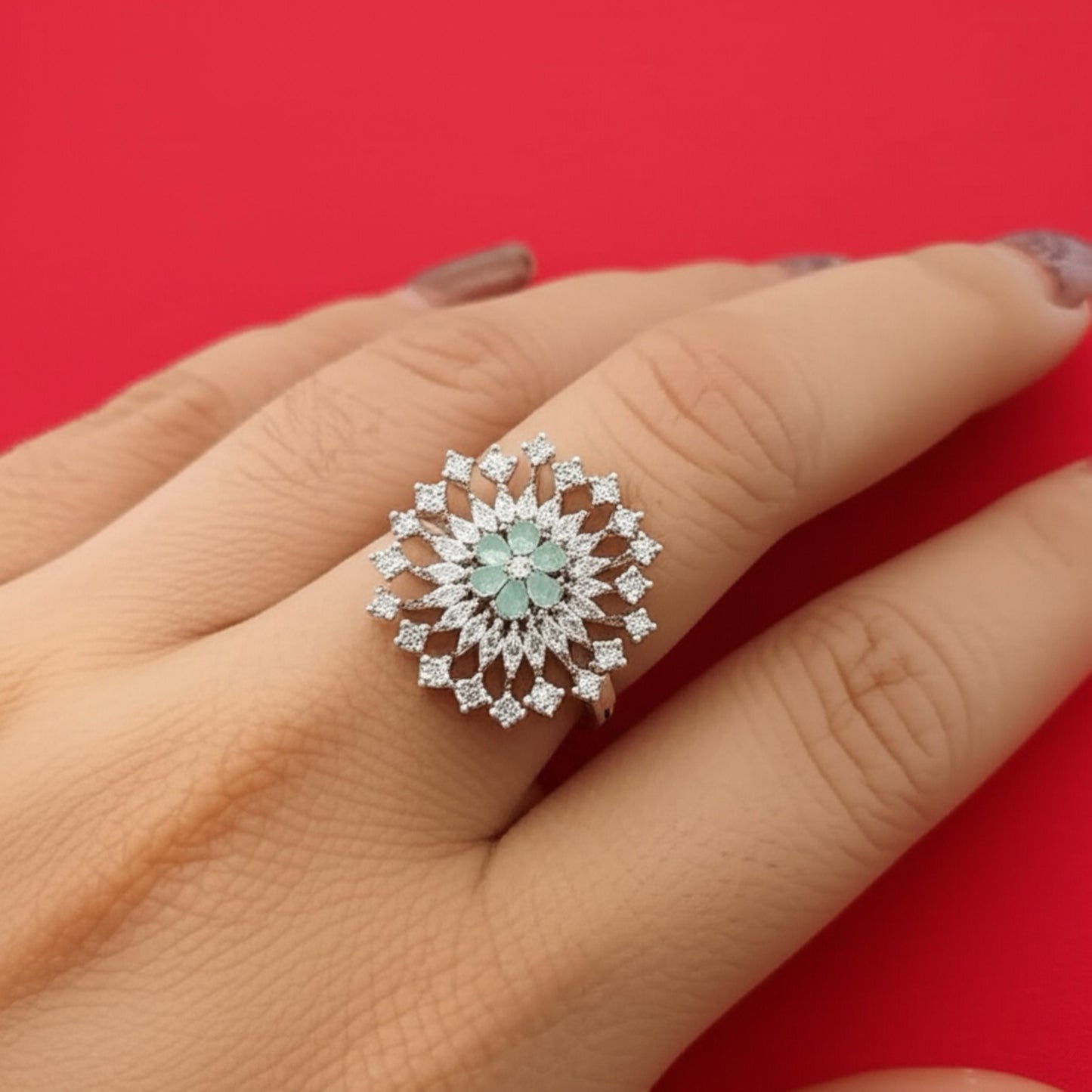 428284 Cz Adjustable Ring With Rhodium Plating