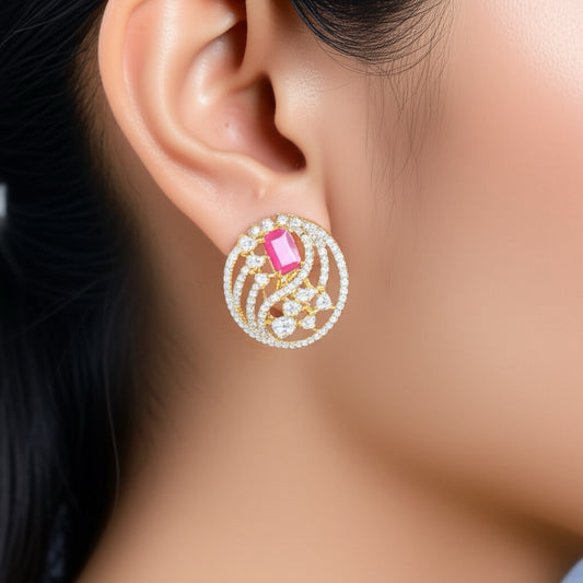 92909-ER CZ Earring With Gold/Rhodium Plating