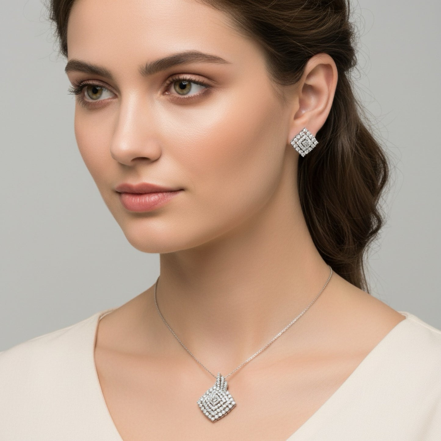 436547-American Diamond Delicate Pendant Set With Rhodium Plating