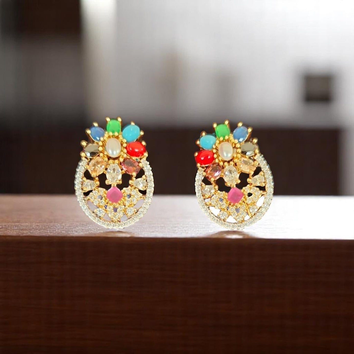 93259-ER  CZ Earring With Gold/Rhodium Plating-Design 2