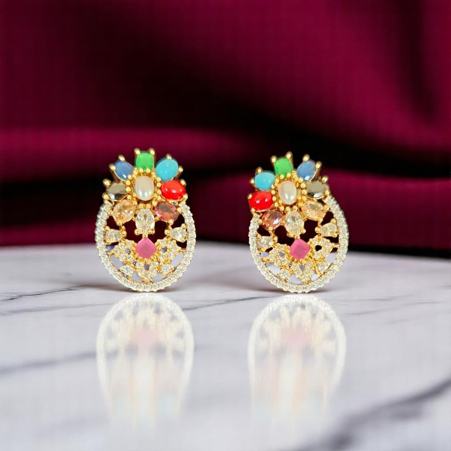 93259-ER  CZ Earring With Gold/Rhodium Plating-Design 2