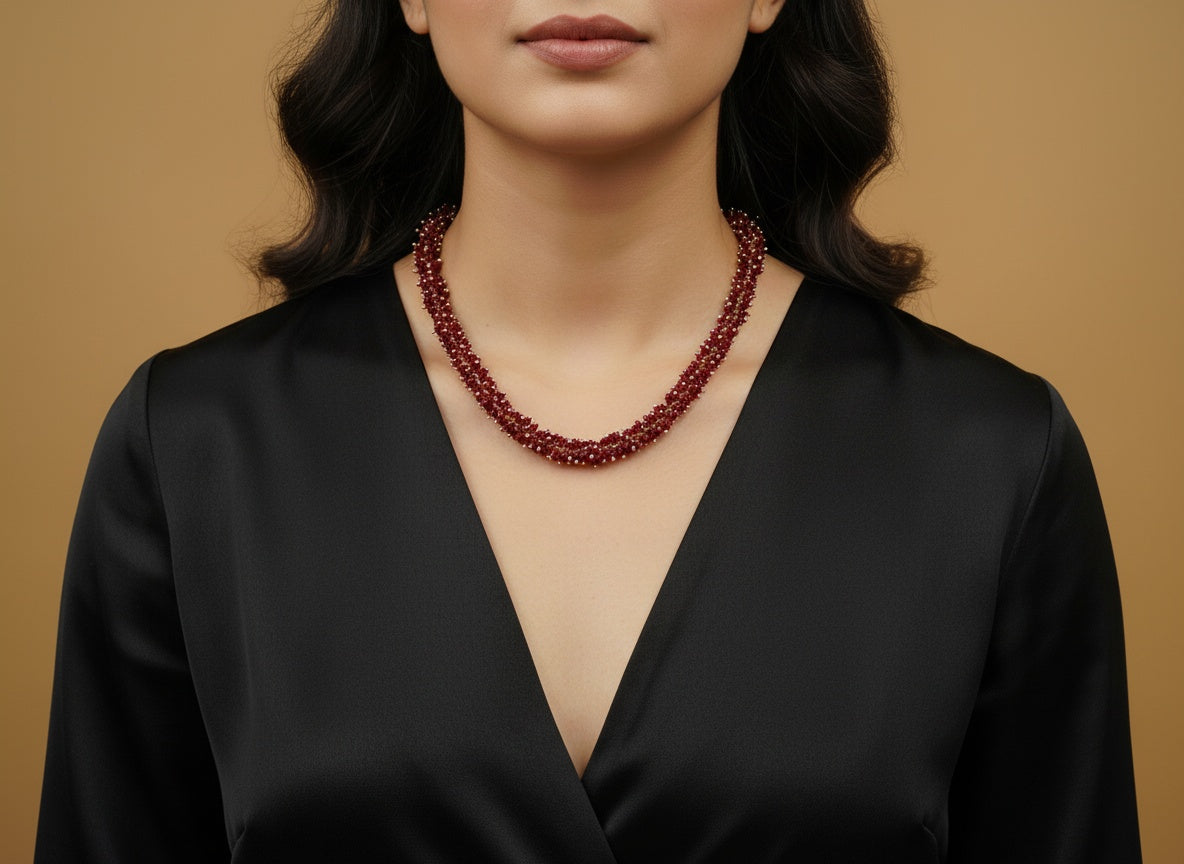 1041 Cubic Zirconia Mala Necklace-Ruby