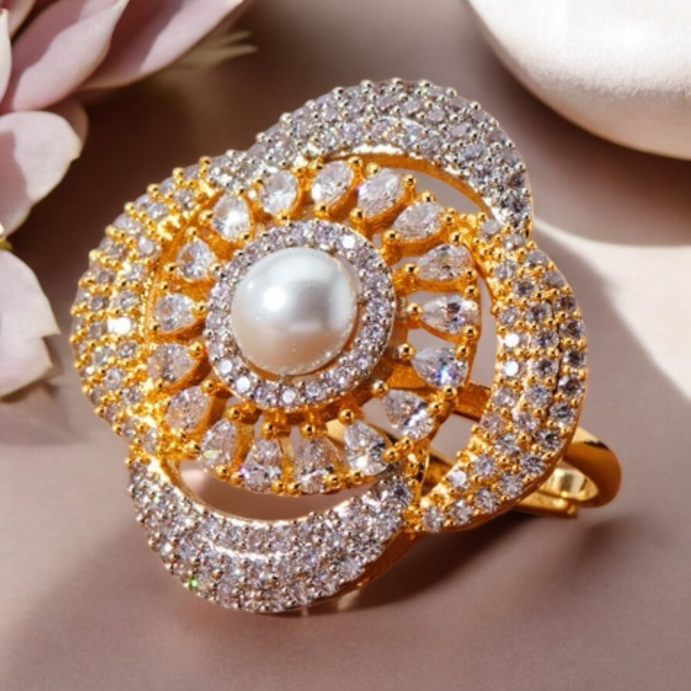 435618 Cz Adjustable Ring 2 Tone