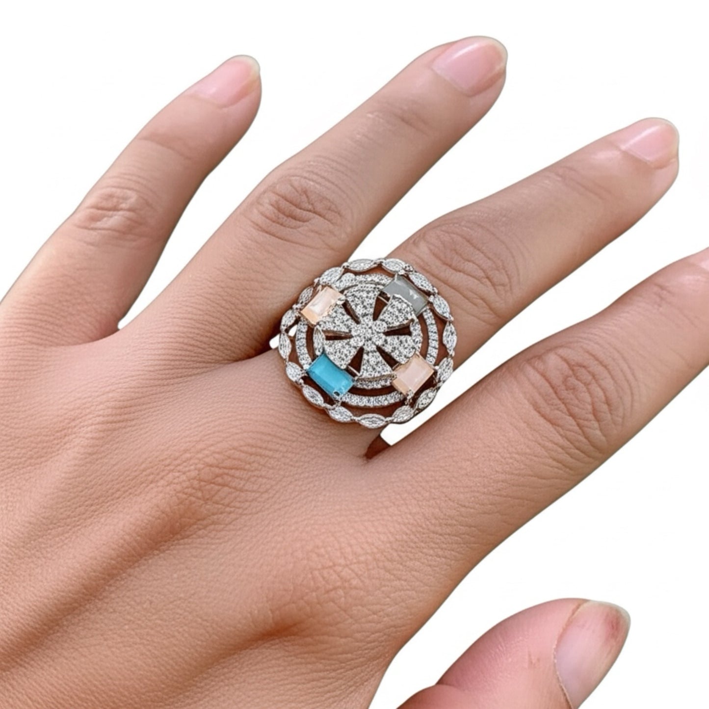 50117 Cz Adjustable Ring Multicolored