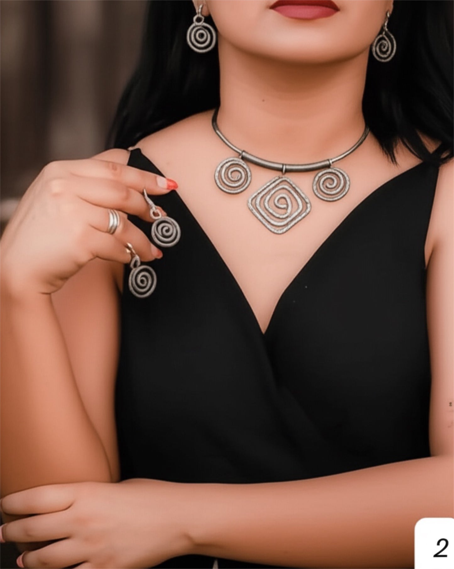 93509-NSO Classic Necklace With Oxidised Plating-Design 1
