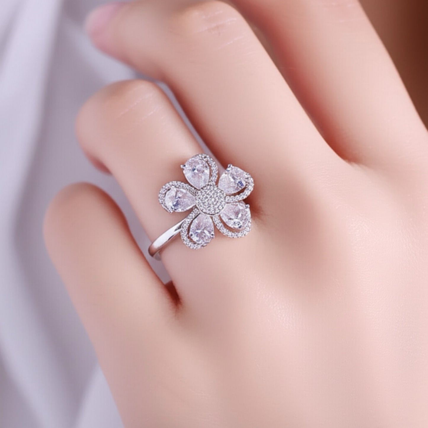 428617 Cz Adjustable Ring Silver
