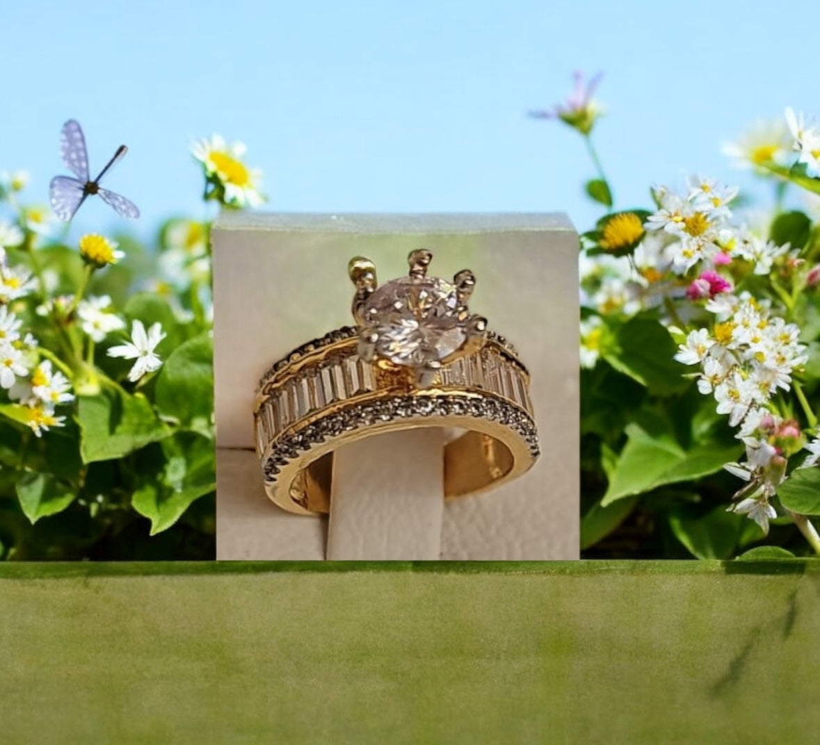 91609-RN Cz Adjustable Ring 2 Tone