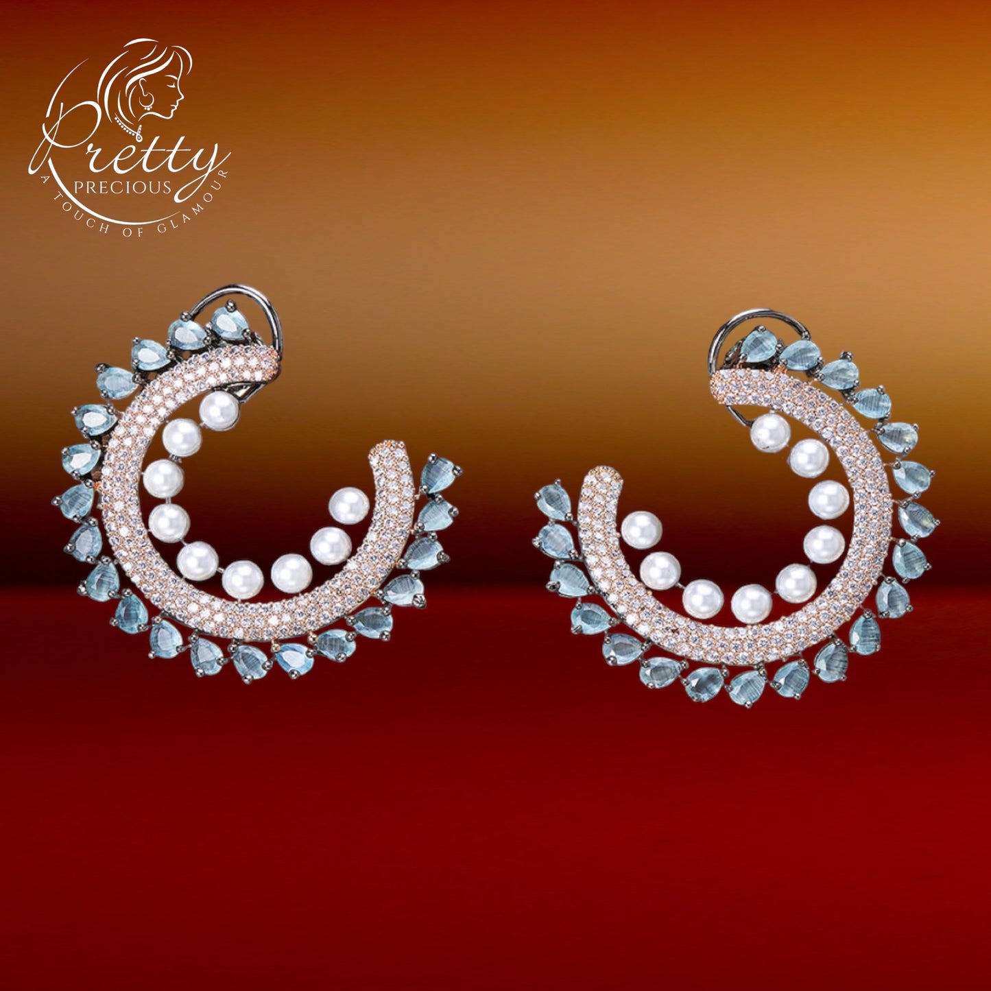 423658 Cubic Zirconia Pearl Earring With Black Rose Plating