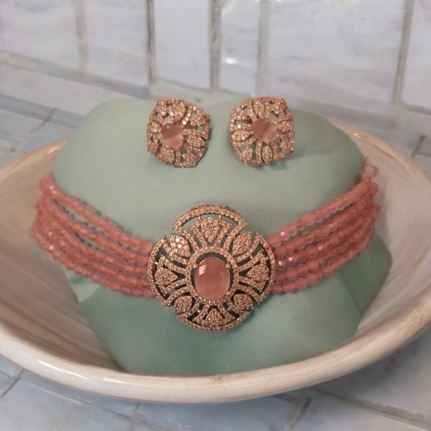 435159 Cz Delicate Necklace Pink