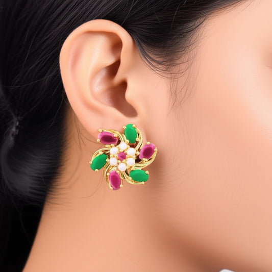 428425 Cz Moti Tops With Gold Plating-Ruby Green