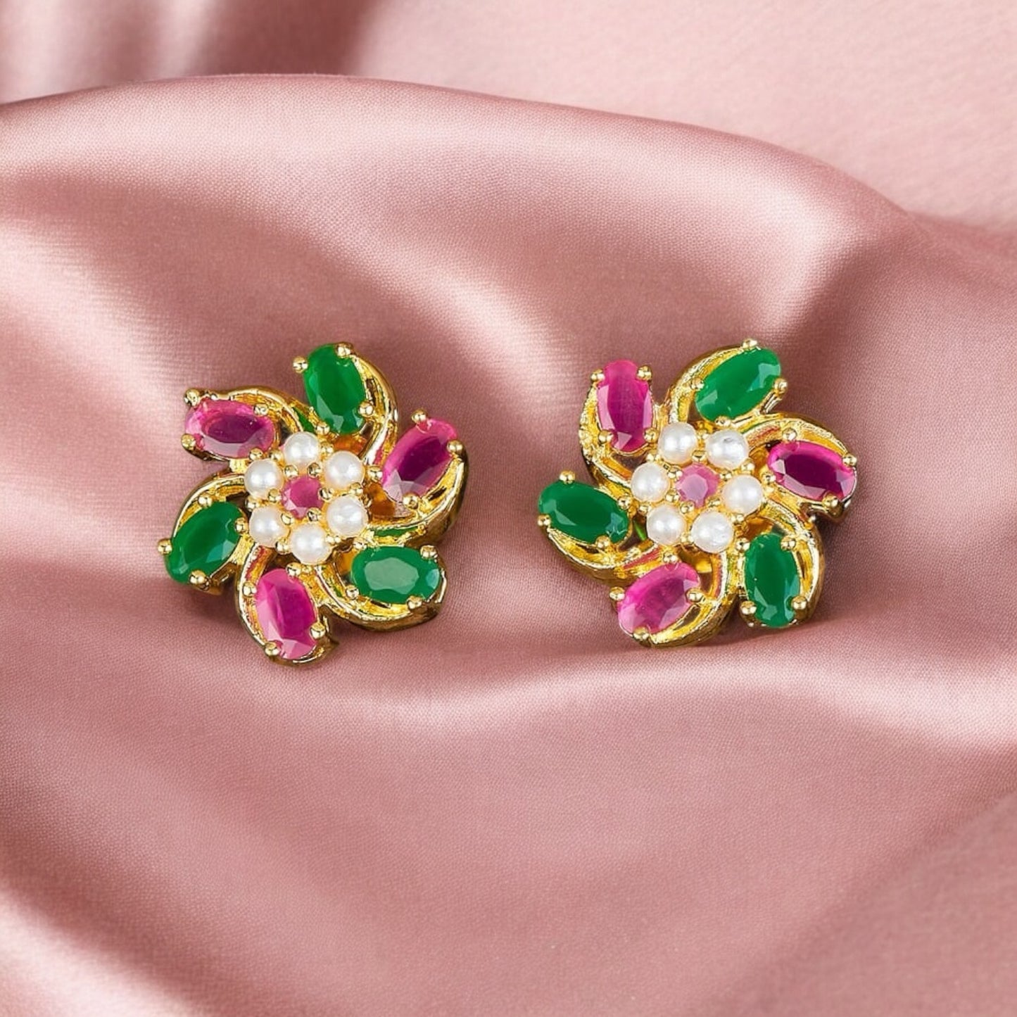 428425 Cz Moti Tops With Gold Plating-Ruby Green