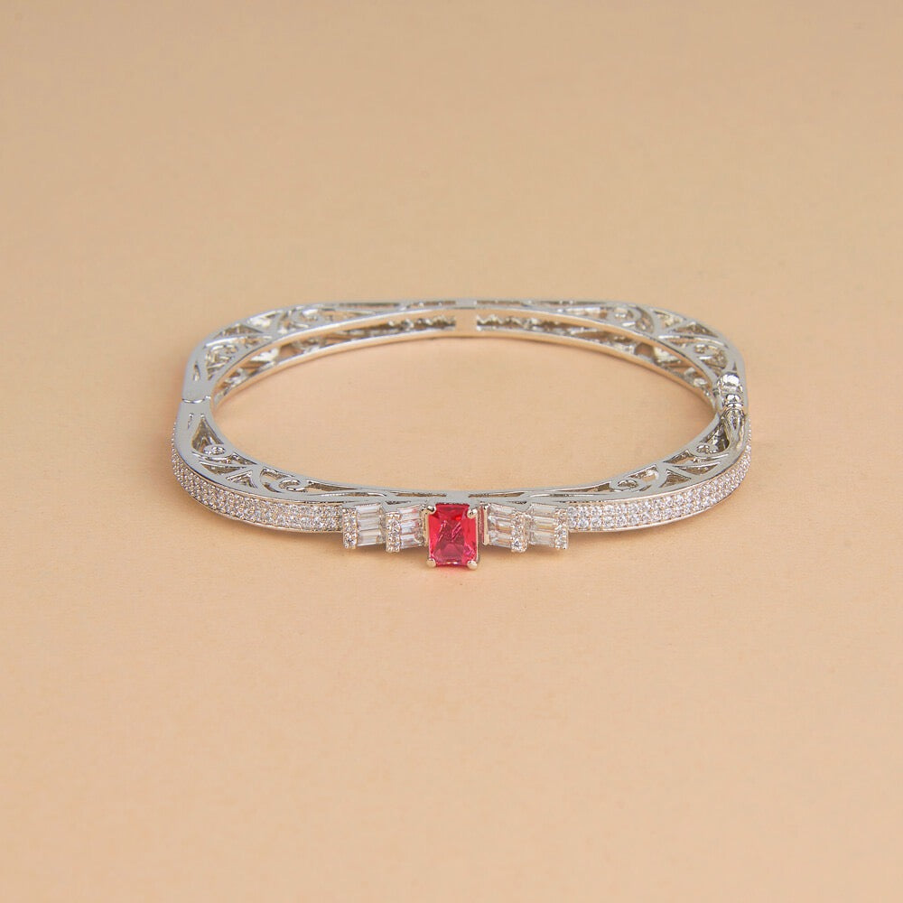 436165 Cubic Zirconia Openable Kada With Rhodium Plating-Rani