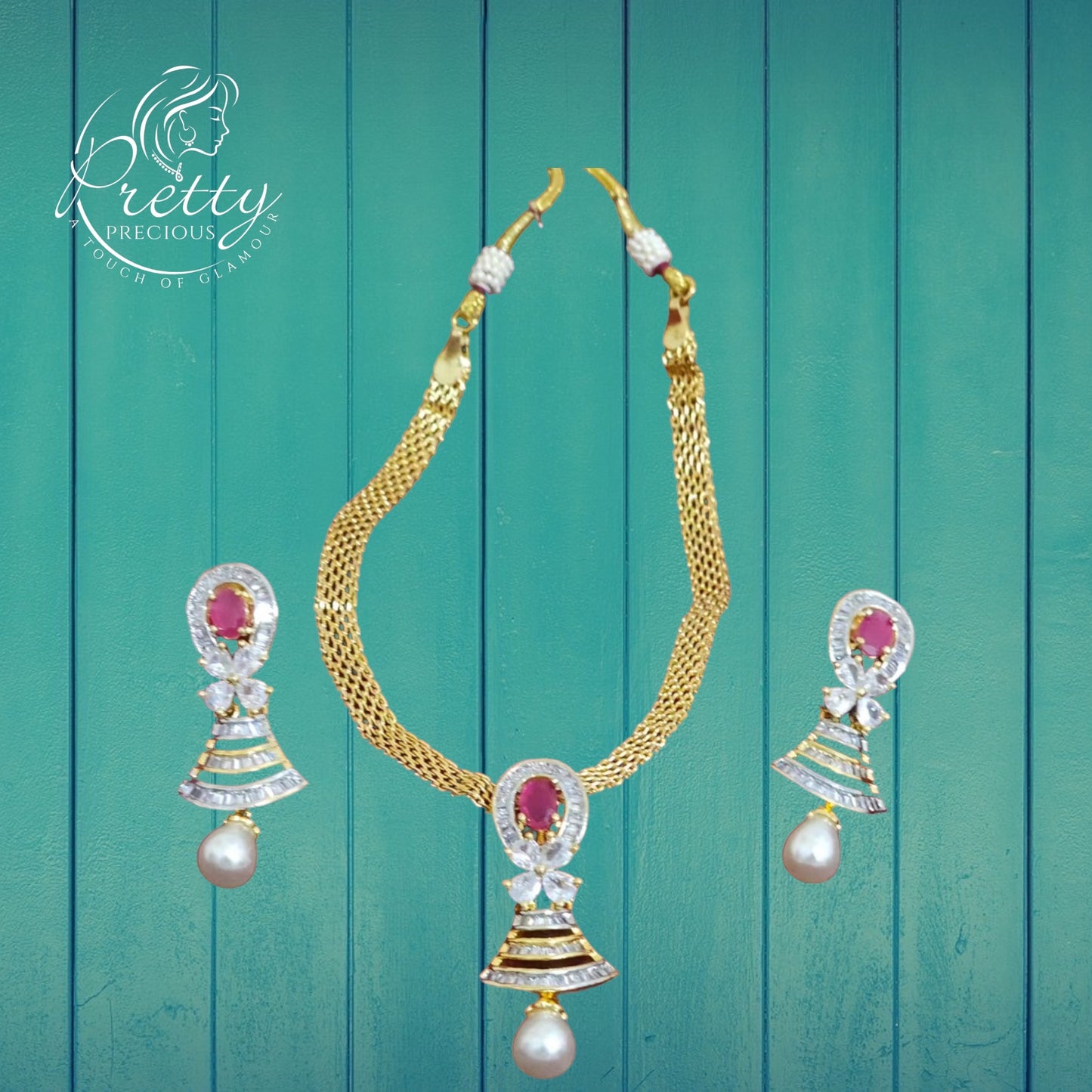 424484 Cz Classic Pendant Set With 2 Tone Plating