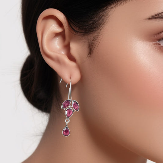 91999-ERO Pretty Precious Fashion Oxidised Silver Stylish Party Wear Earrings for Women and Girls-Ruby