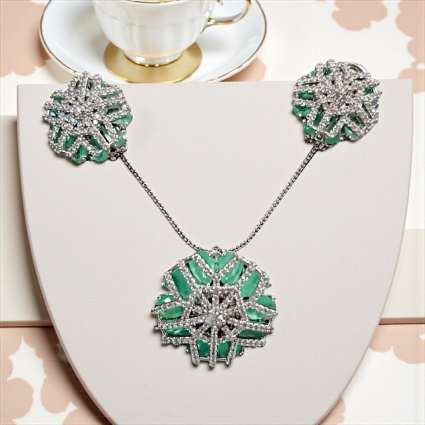 95659-PS-American Diamond Delicate Pendant Set With Rhodium Plating-Mint