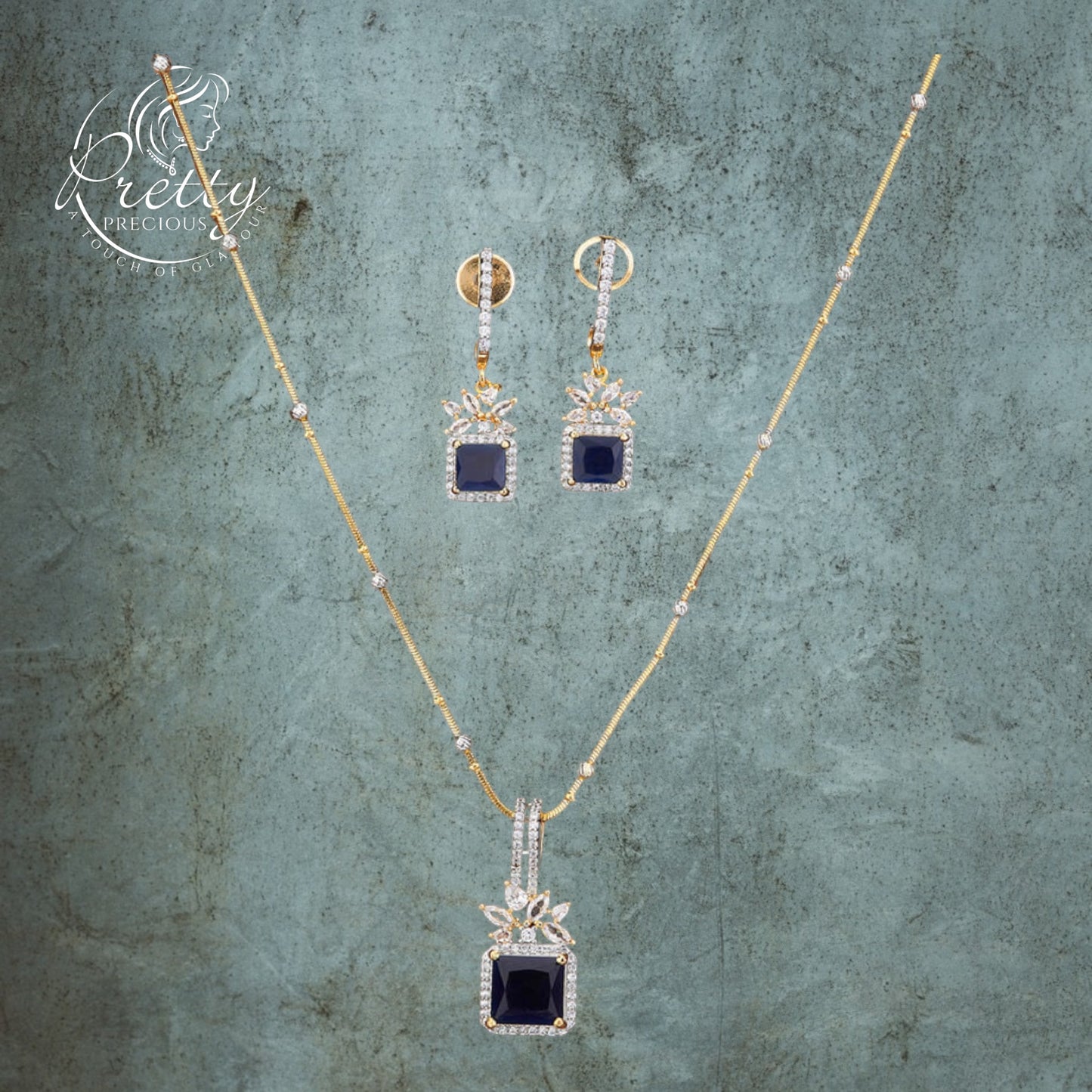 422155 Cz Classic Pendant Set With 2 Tone Plating
