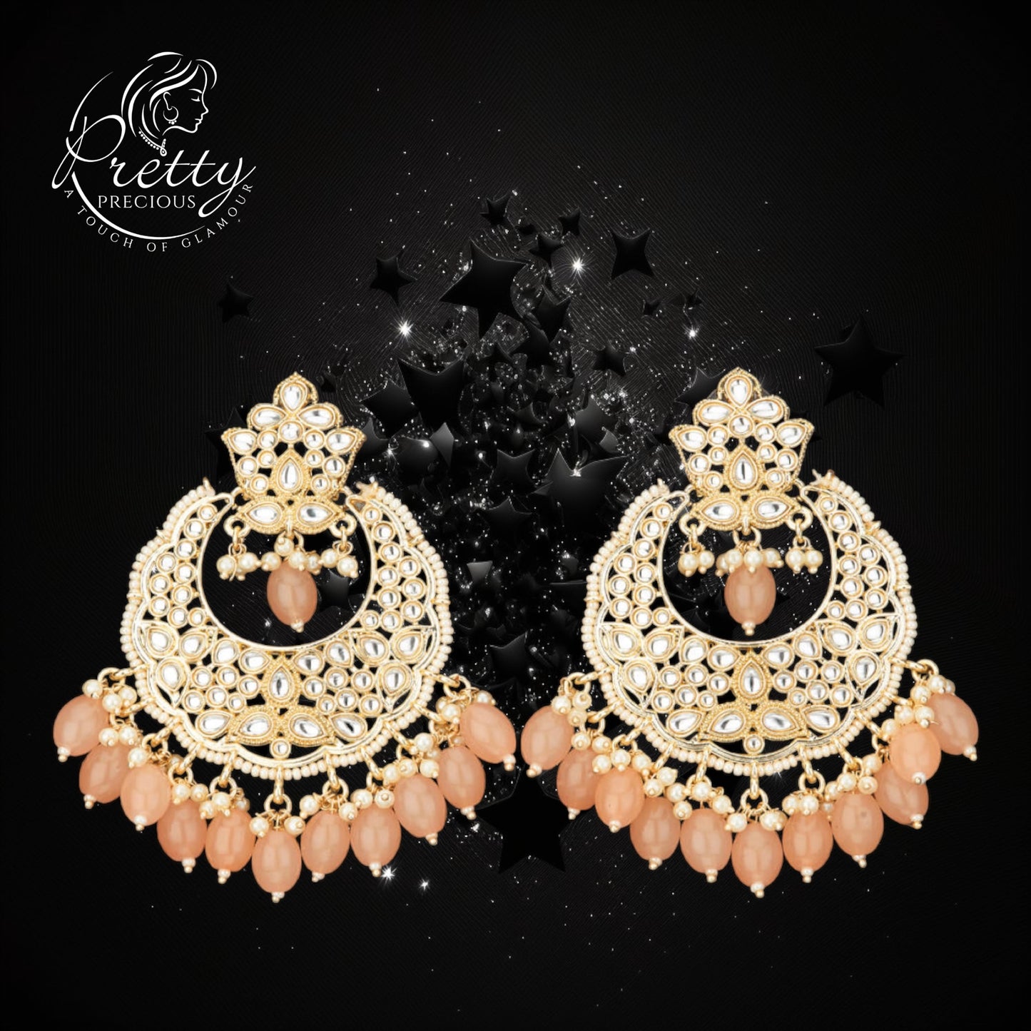 108850 Indo Western Chand Earring With Gold Plating-Peach