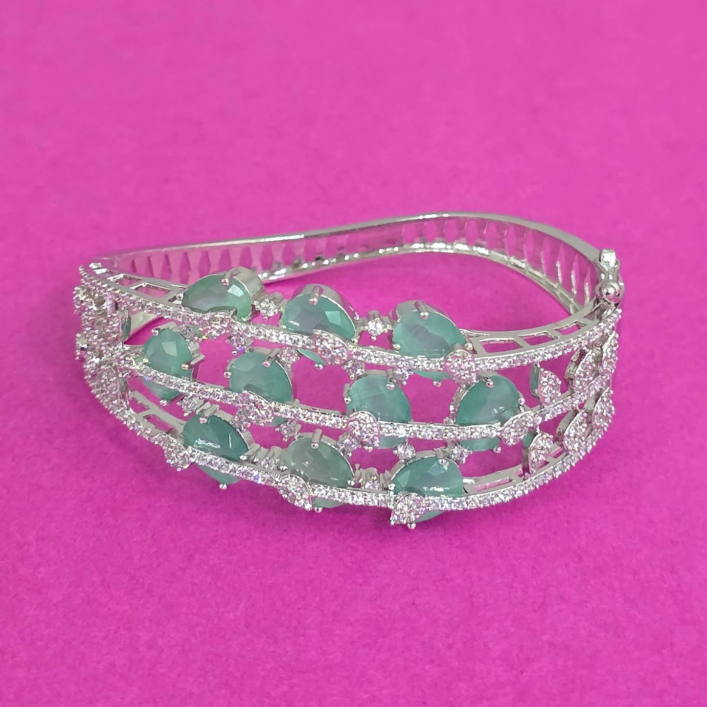 439594 Cz Openable Kada With Rhodium Plating-Mint