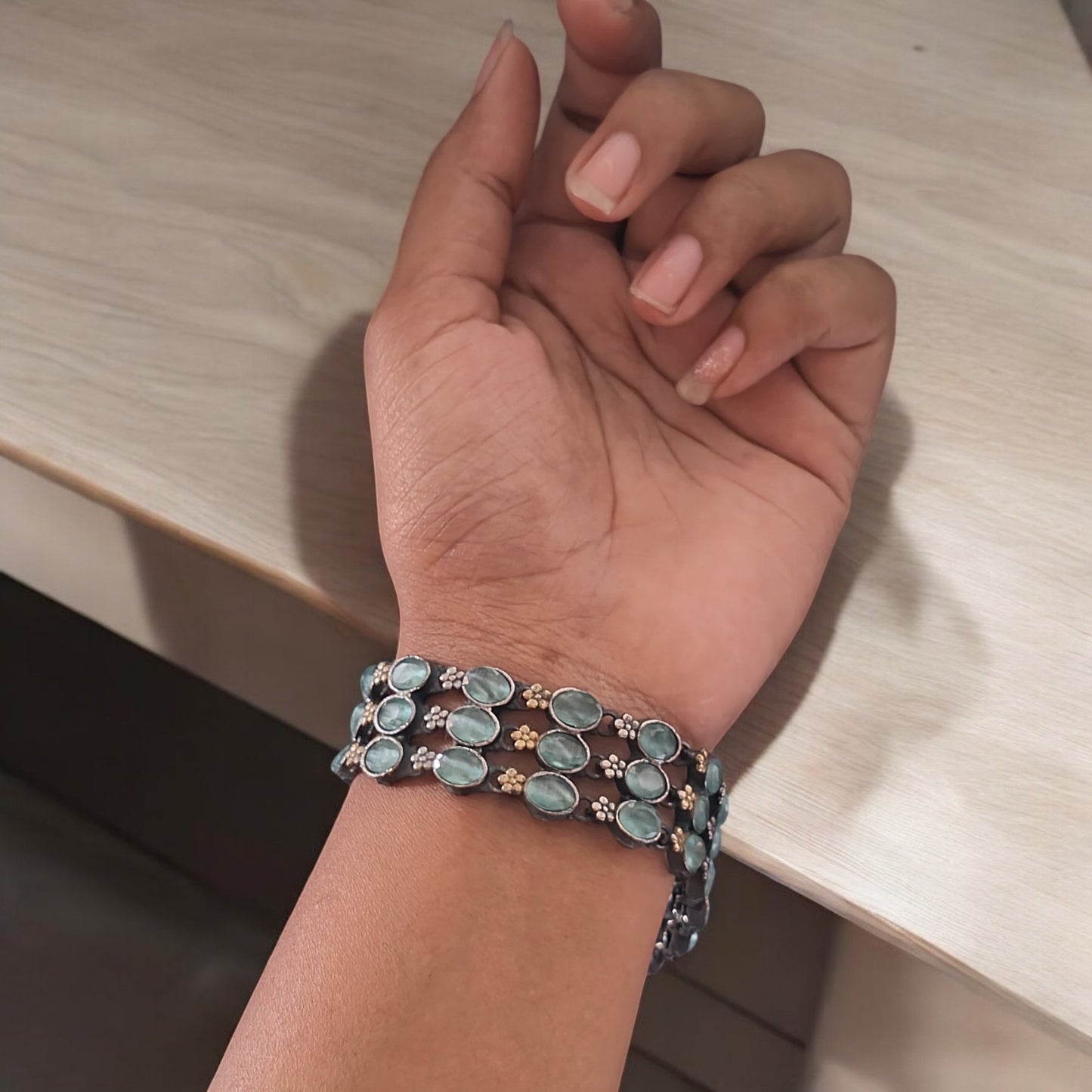 93509-BRO Classic Kada With Oxidised Plating-Aqua