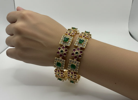 1018 Cz Classic Bangles-Size 2.6- Ruby Green