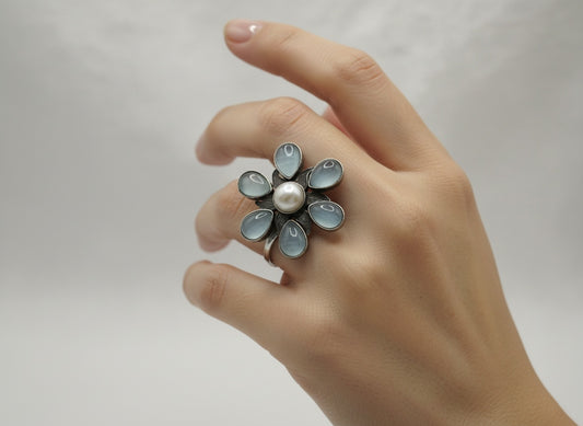 807239 Oxidised Adjustable Ring With 2 Tone Plating